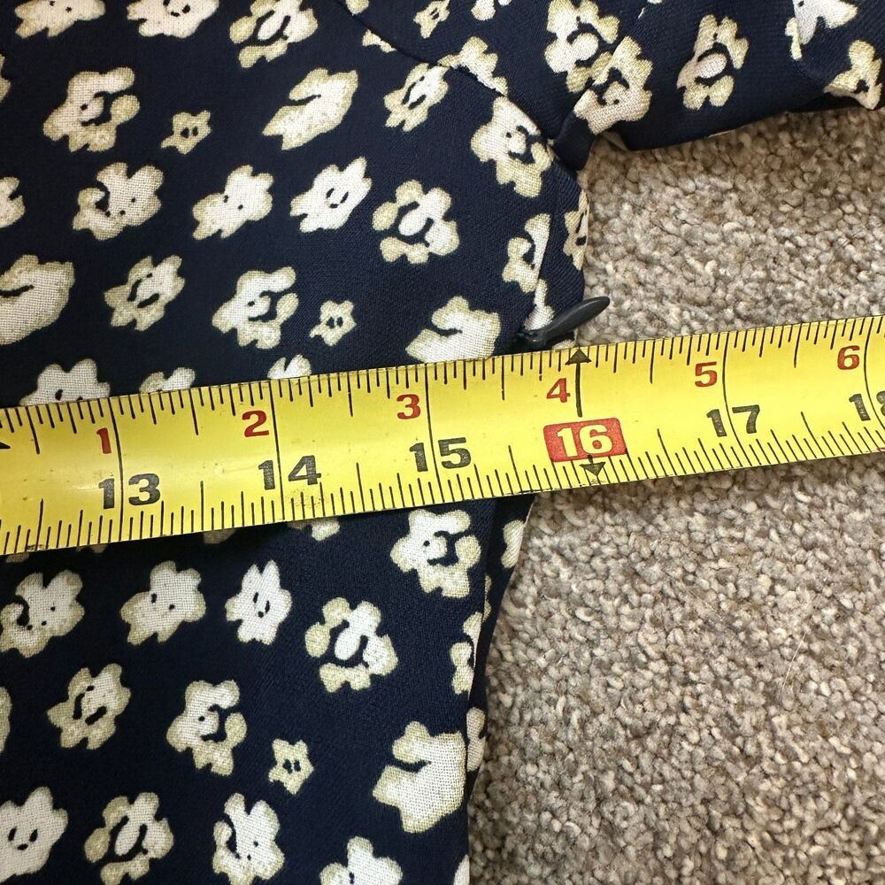 J. Crew Dress 4 Navy Blue Blurred Floral Teired Short Sleeve Mini A1380 - Picture 12 of 15